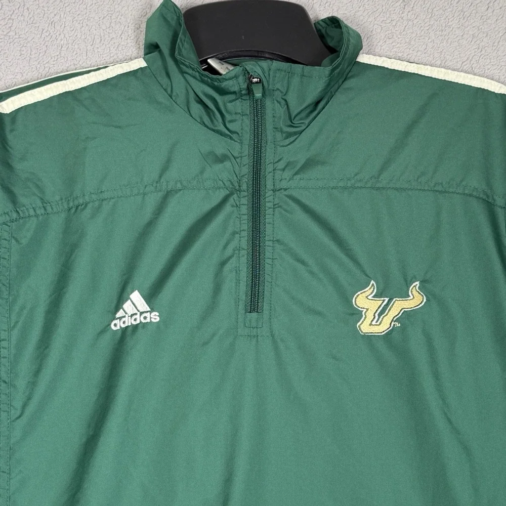 VTG USF South Florida Bulls Adidas ClimaProof 1/4 Zip L Windbreaker Jacket Y2K